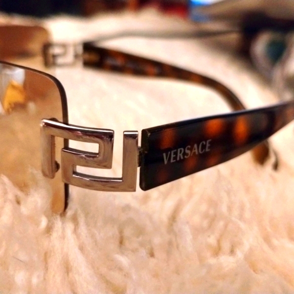 Versace Rimless Silver Greca Logo Tortoise Brown Sunglasses - Picture 6 of 15